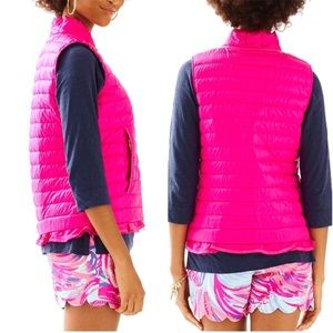 Lilly Pulitzer Cora Puffer Vest Magenta Pink Lightweight Full Zip Tassel Size M